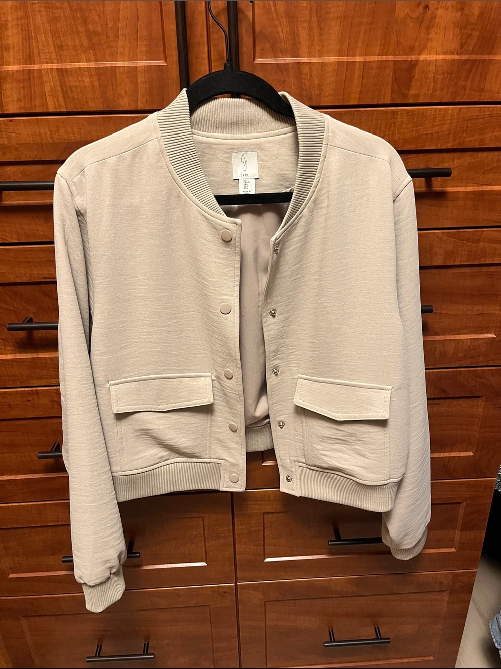 Joie Cream Bomber Jacket with Flap Pockets